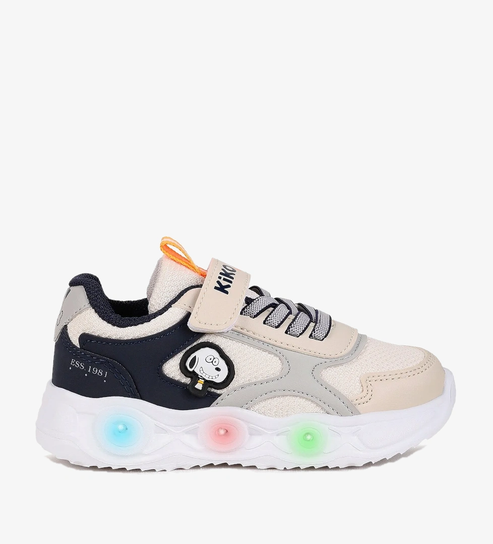 Kiko Kids Pean Işıklı Cırtlı Erkek Çocuk Spor Ayakkabı Bej - Lacivert