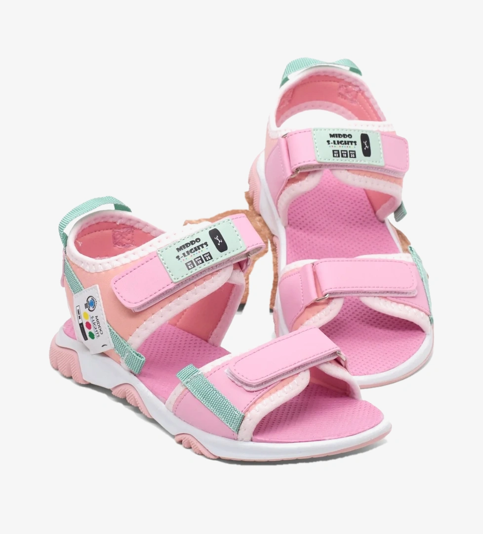 Tonny Black Çocuk Unisex Pembe Su Yeşili Rahat Kalıp Kaymaz Taban Çift Cırtlı Sandalet