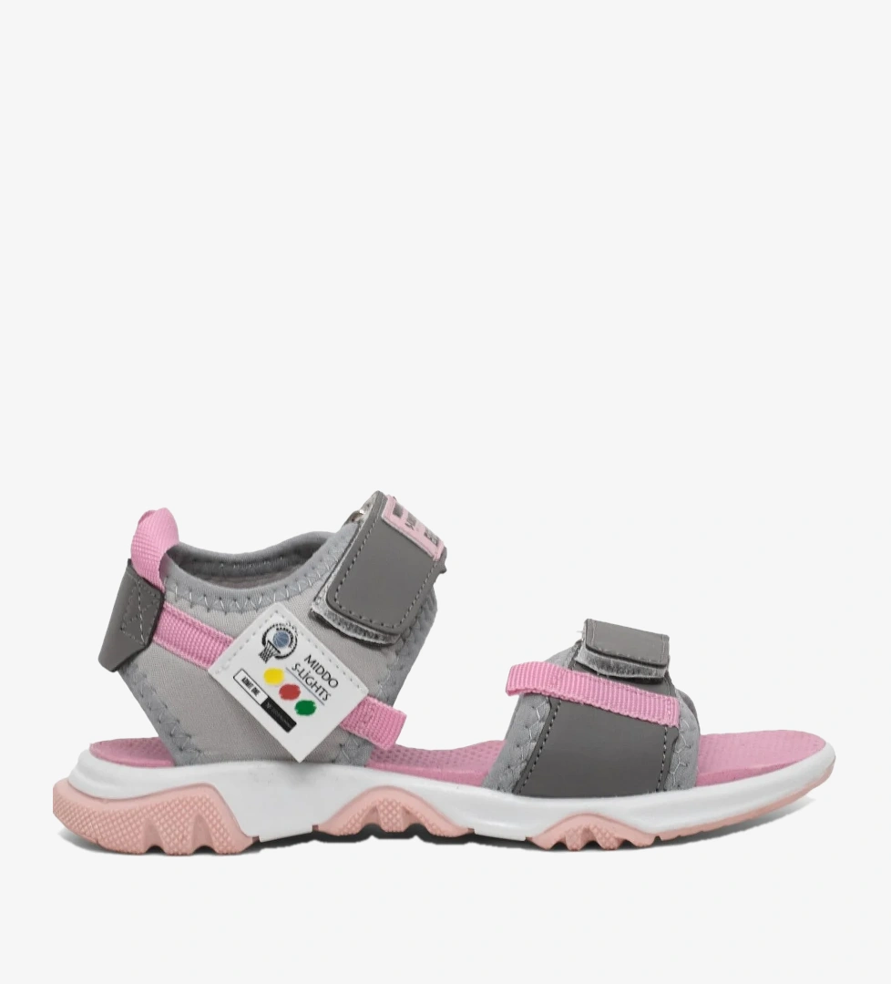 Tonny Black Çocuk Unisex Gri Pembe Rahat Kalıp Kaymaz Taban Çift Cırtlı Sandalet