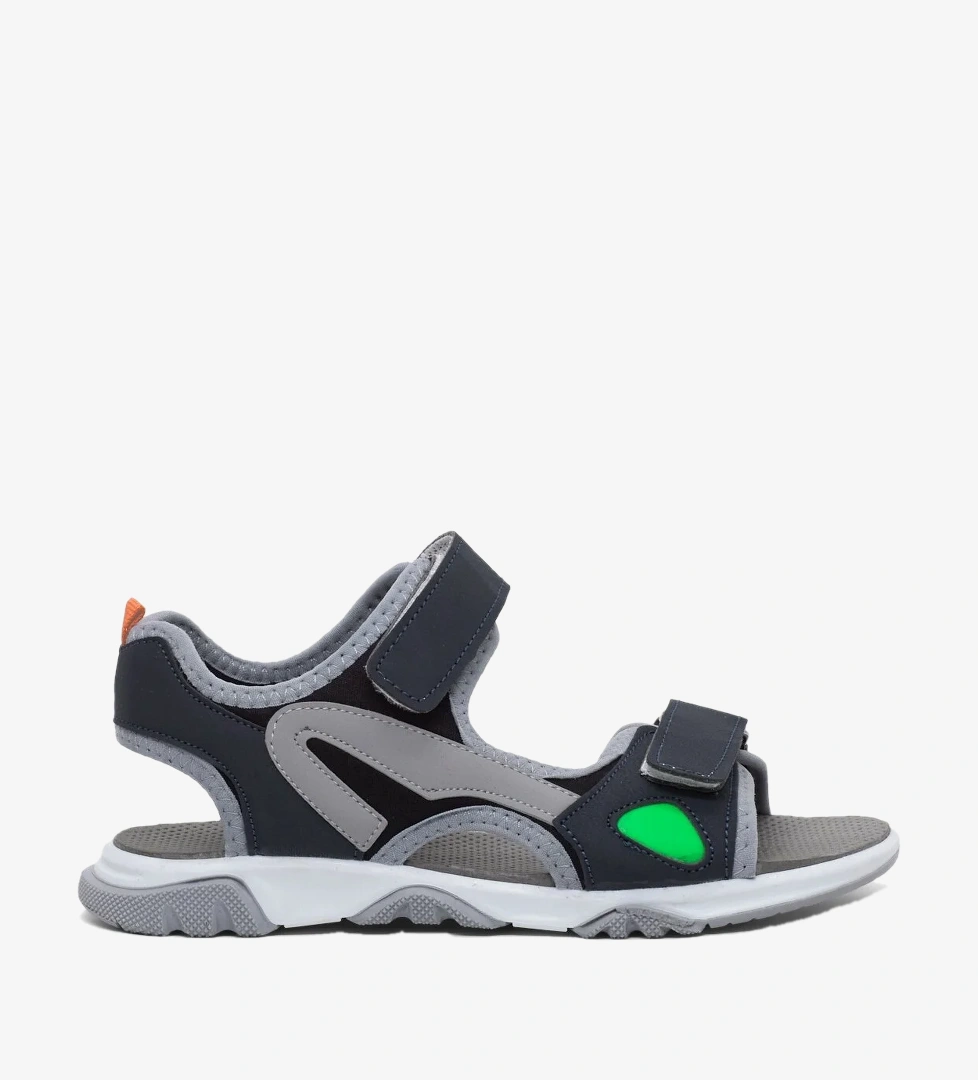 Tonny Black Çocuk Unisex Lacivert Gri Rahat Kalıp Kaymaz Taban Çift Cırtlı Sandalet