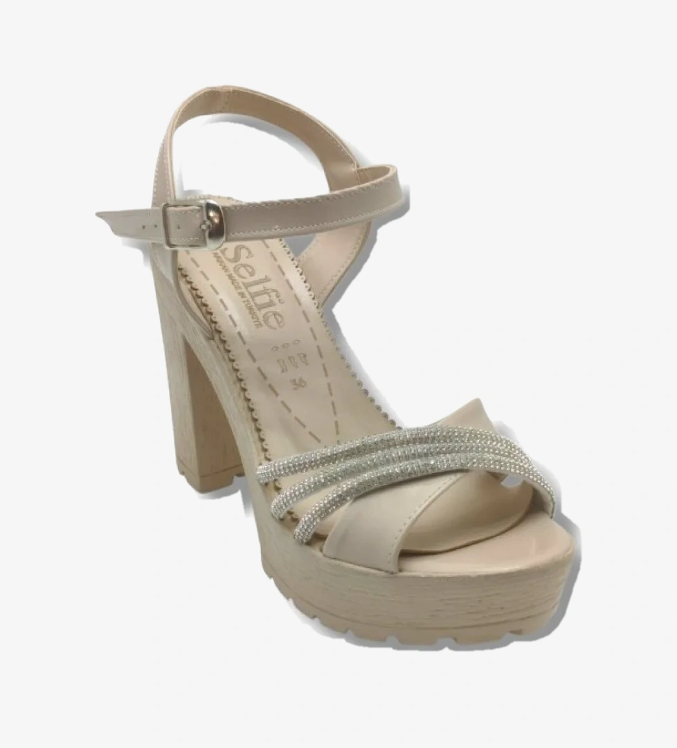 Selfie 4260-26 Rugan Taşlı Çapraz Bant Platform Topuk Fashion Kadın Sandalet(11cm)