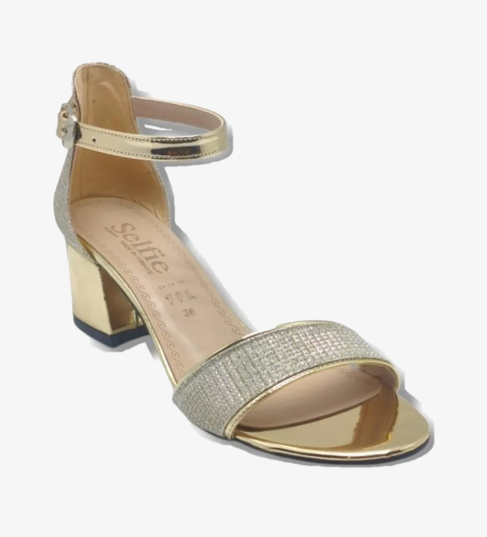 Selfie 4270-26 Simli Rugan Tek Bant Orta Topuk Fashion Kadın Sandalet(5,5cm)
