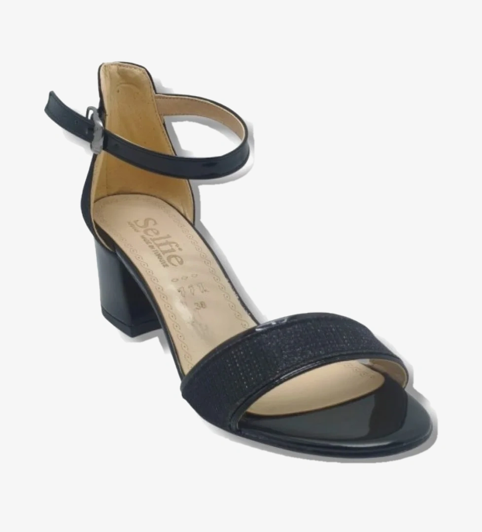 Selfie 4270-26 Simli Rugan Tek Bant Orta Topuk Fashion Kadın Sandalet(5,5cm)