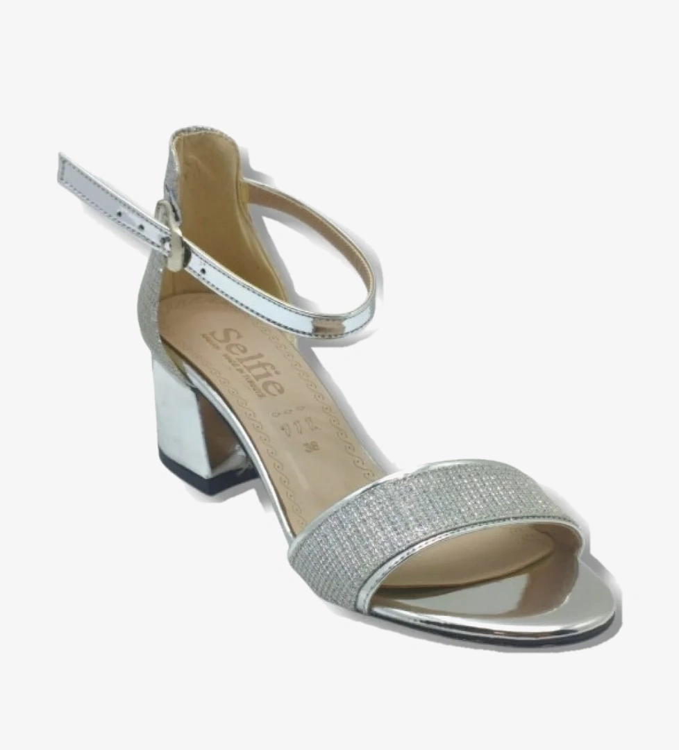 Selfie 4270-26 Simli Rugan Tek Bant Orta Topuk Fashion Kadın Sandalet(5,5cm)