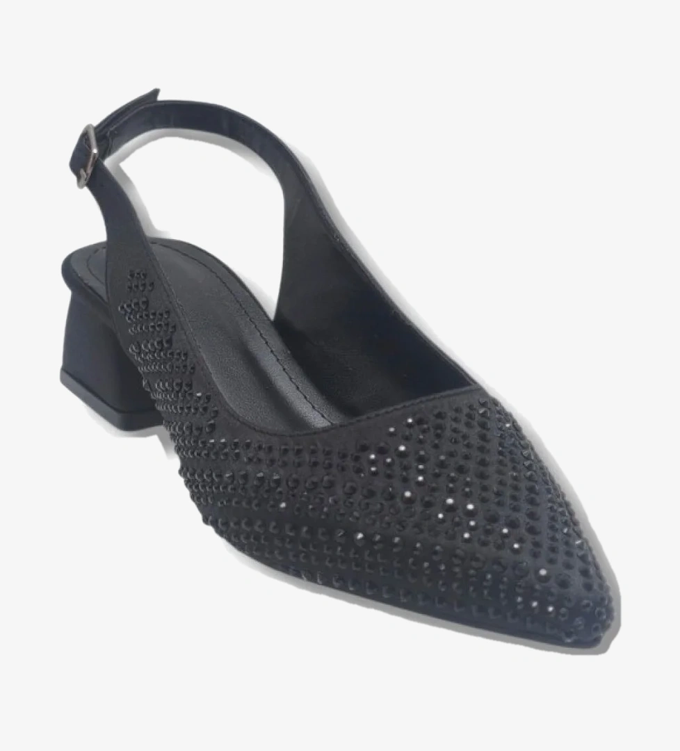Cakgo Ceylan Shoes 125-26 Taşlı Parlak Saten Kısa Kare Topuk Kadın Ayakkabı 36-41