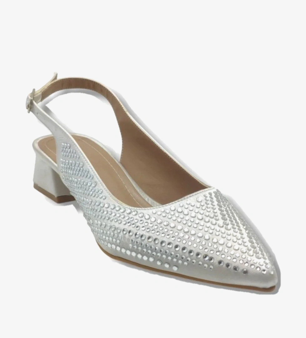 Cakgo Ceylan Shoes 125-26 Taşlı Parlak Saten Kısa Kare Topuk Kadın Ayakkabı 36-41