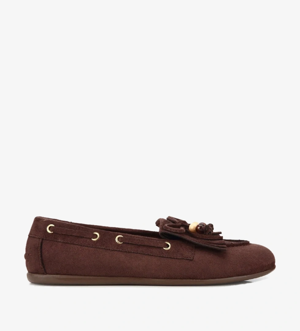 Hotiç Kadın Kahverengi Süet Fiyonk Detaylı Bağcıklı Loafer