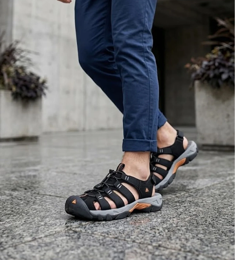 Humtto 152-710445A Erkek Outdoor Sandalet Siyah - Turuncu