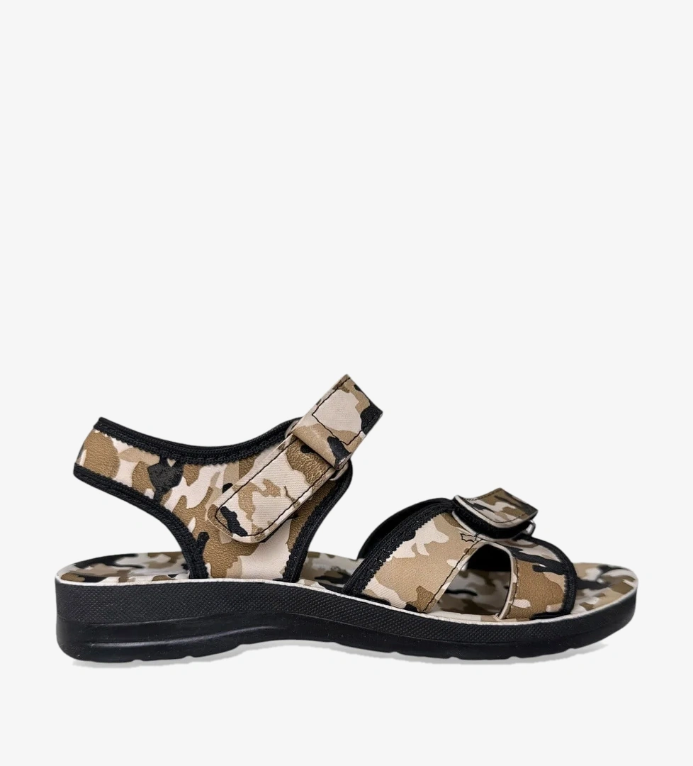 Liger Askeri Kamufulaj Desenli Unisex Kadın Sandalet SİYAH - BEJ