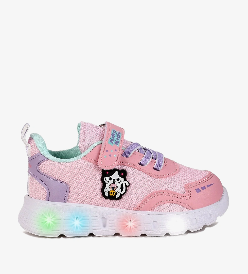 Kiko Kids Peras Işıklı Cırtlı Kız Bebek Spor Ayakkabı Pembe - Su Yeşili