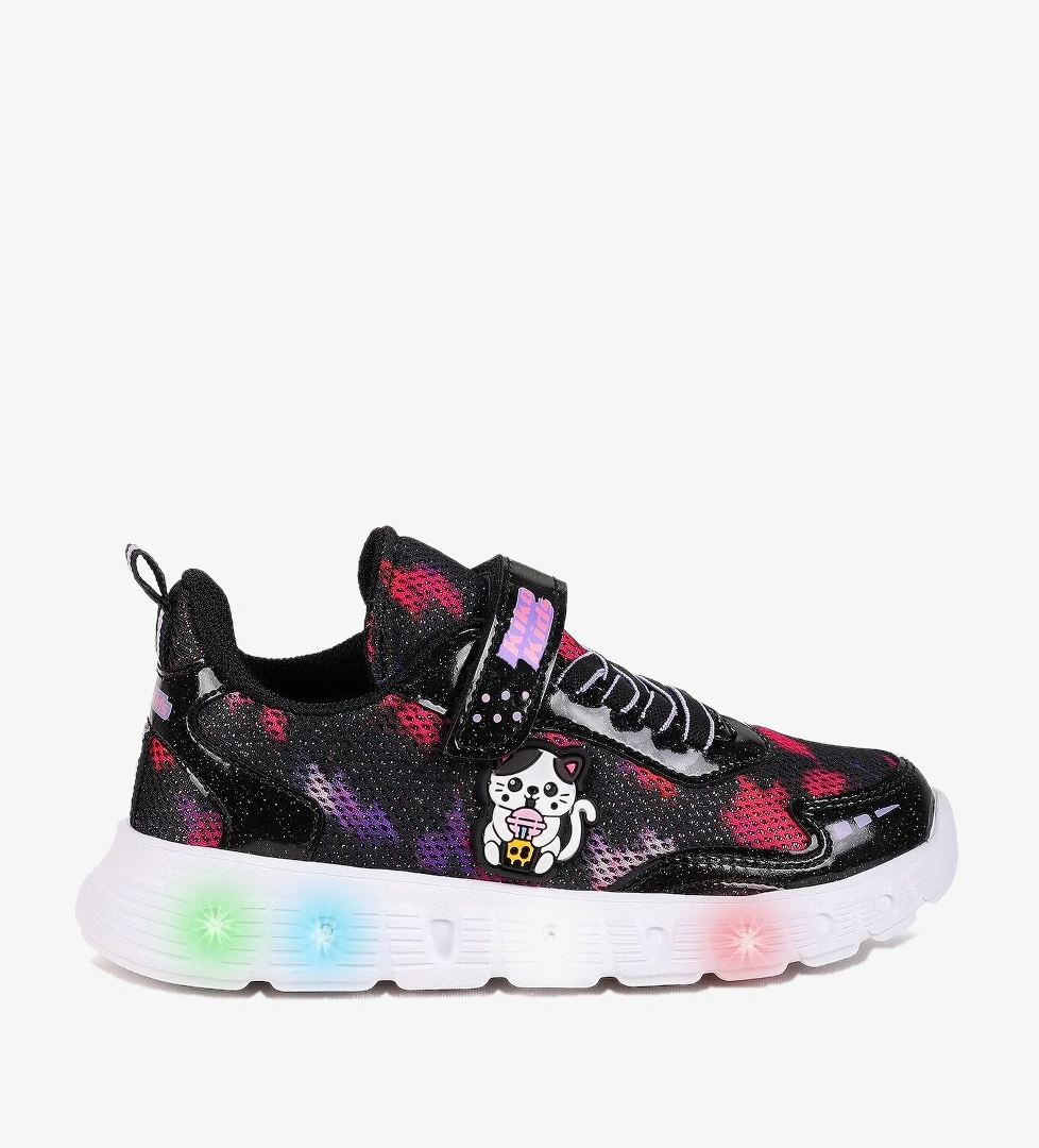 Kiko Kids Nebula Işıklı Cırtlı Kız Çocuk Spor Ayakkabı Siyah - Lila