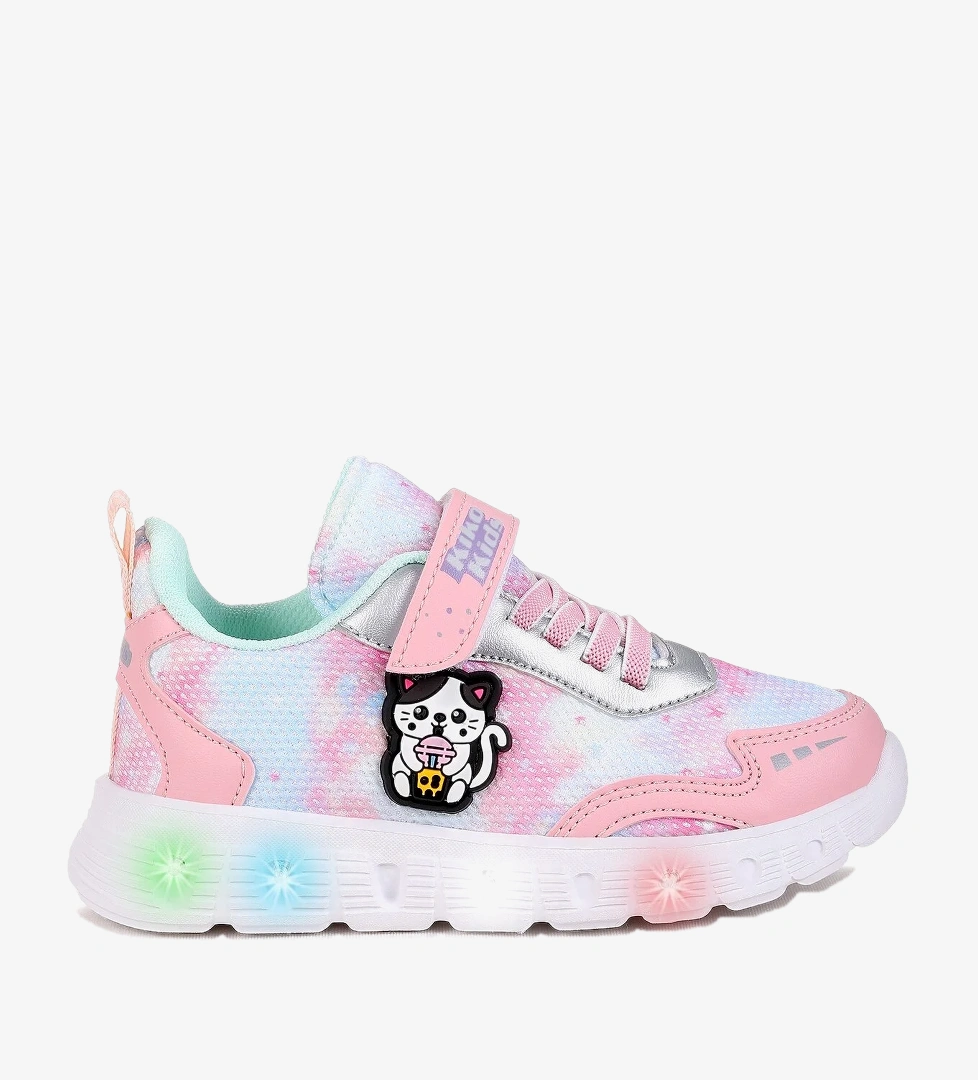 Kiko Kids Nebula Işıklı Cırtlı Kız Çocuk Spor Ayakkabı Pembe - Su Yeşili