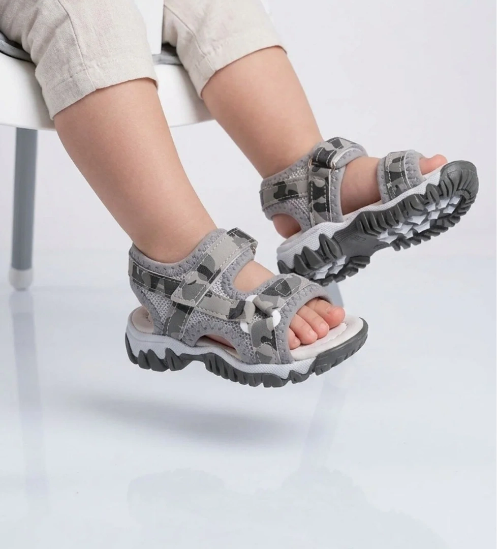 Ayakmod Gri-Kamuflaj Polyester Karışımlı Çocuk Sandalet 25T104 B
