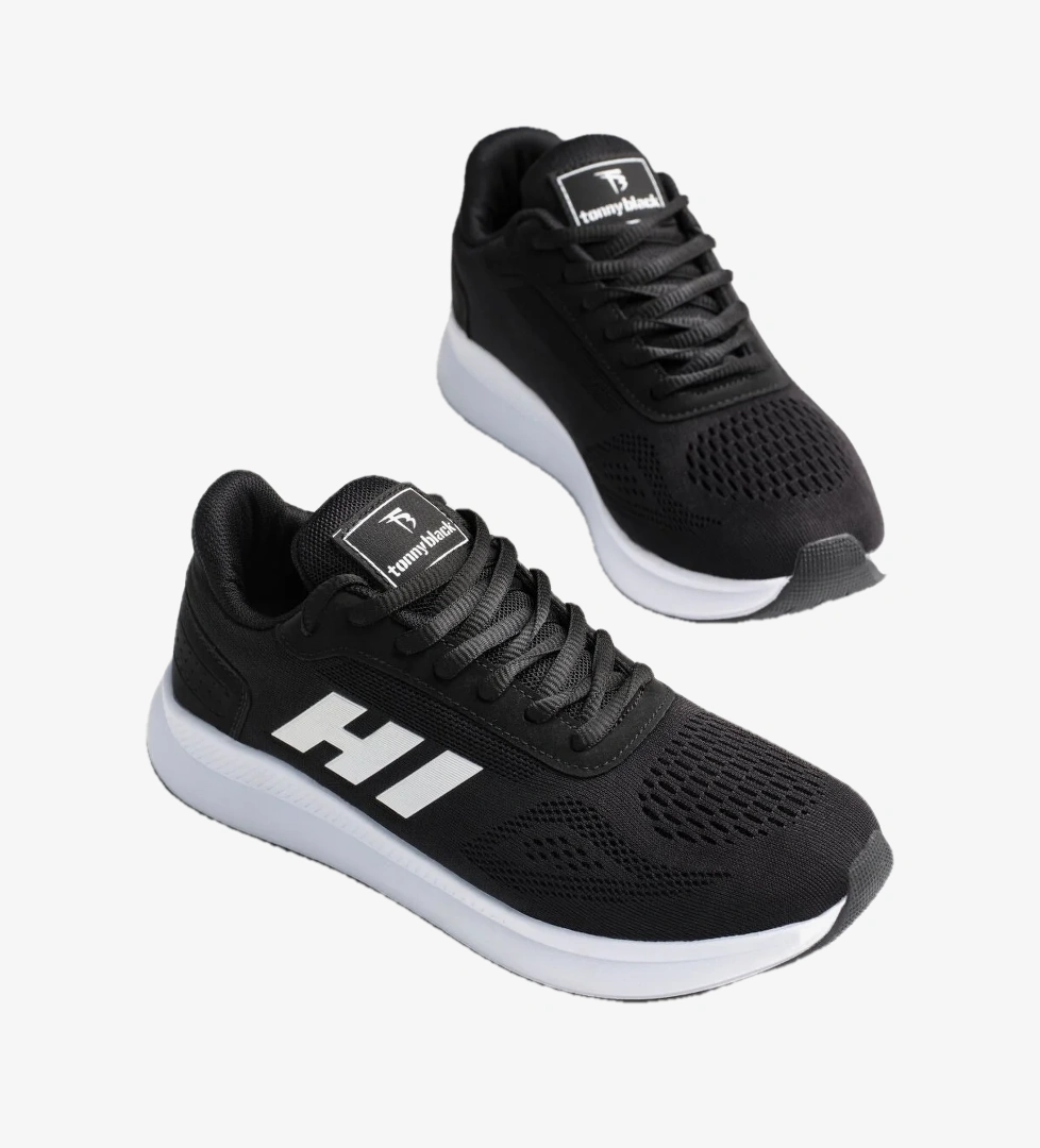 Tonny Black Unisex Siyah Beyaz Rahat Kalıp Hafif Esnek Şeritli Sneaker