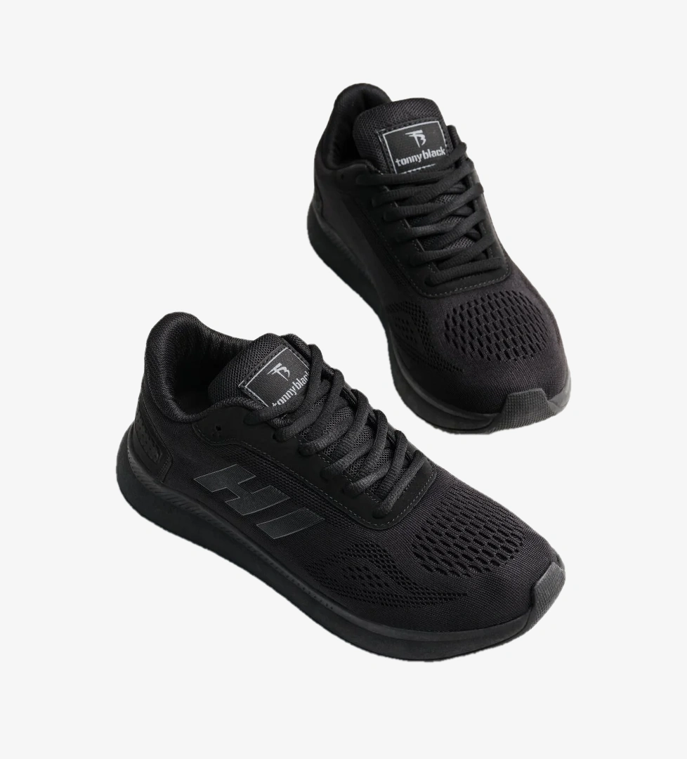 Tonny Black Unisex Siyah Rahat Kalıp Hafif Esnek Şeritli Sneaker