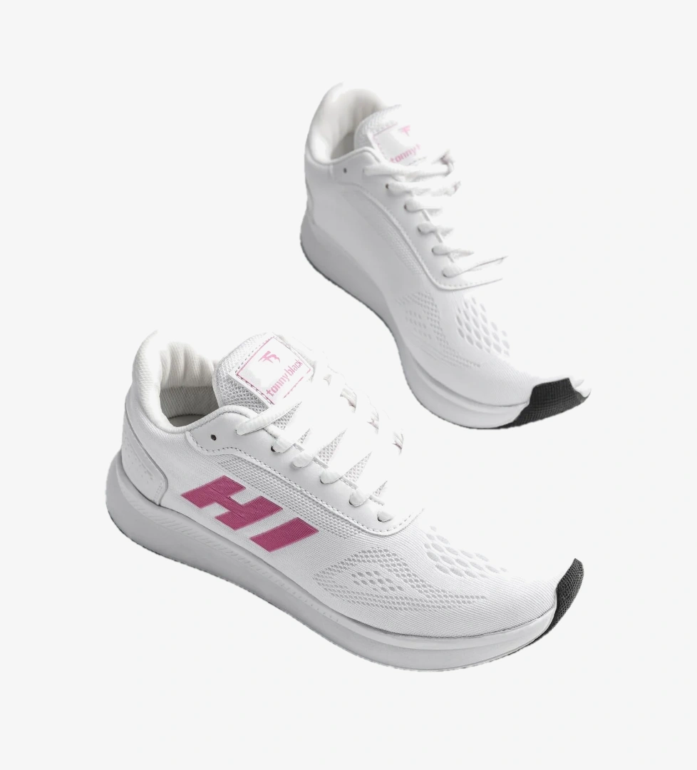 Tonny Black Unisex Beyaz Pembe Rahat Kalıp Hafif Esnek Şeritli Sneaker