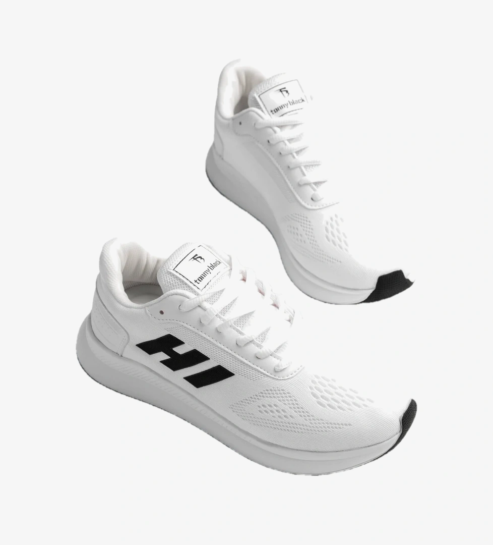 Tonny Black Unisex Beyaz Siyah Rahat Kalıp Hafif Esnek Şeritli Sneaker