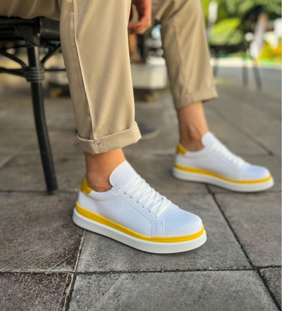 Chekich CH979 - Santoni GBT Spor Erkek Ayakkabı BEYAZ/SARI