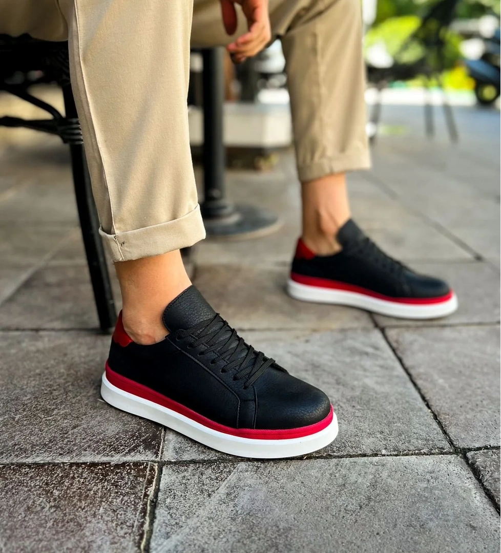 Chekich CH979 - Santoni GBT Spor Erkek Ayakkabı SIYAH/KIRMIZI