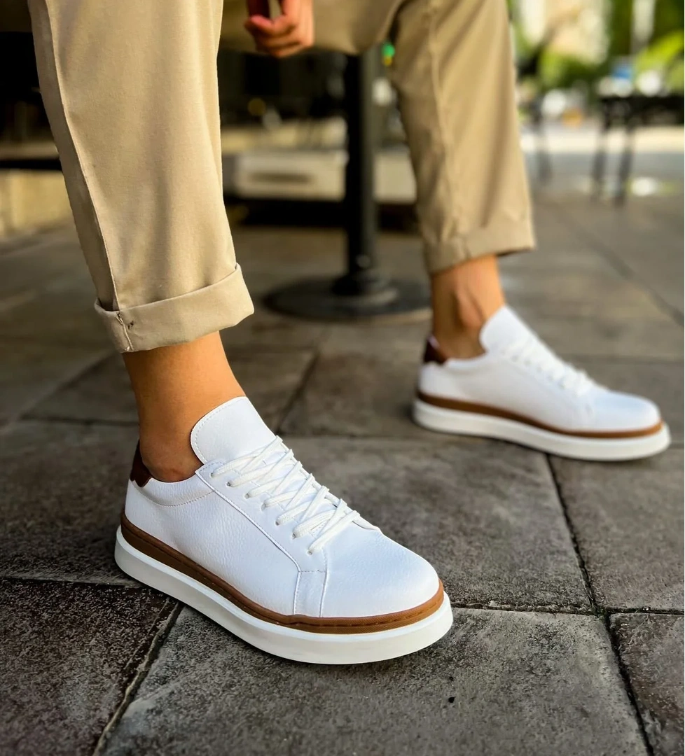 Chekich CH979 - Santoni GBT Spor Erkek Ayakkabı BEYAZ/TABA