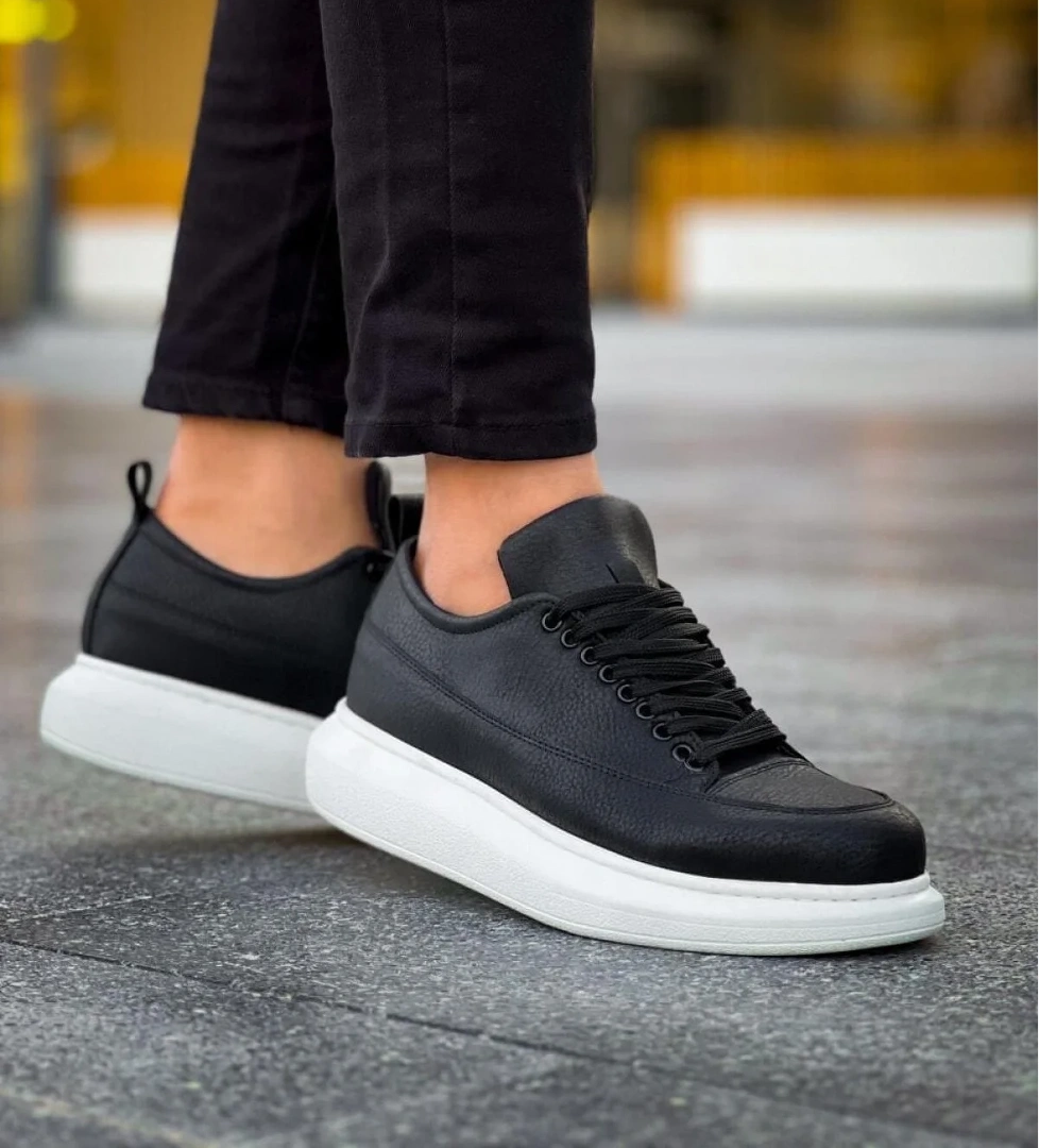 Pabucmarketi Siyah (Beyaz Taban) Bağcıklı Erkek Sneaker