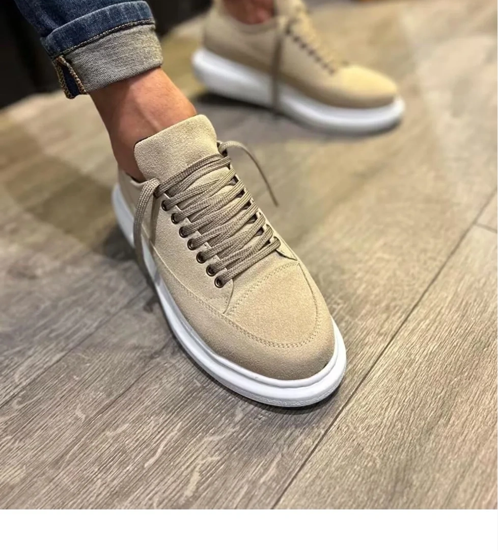 Pabucmarketi Krem Süet Bağcıklı Erkek Sneaker