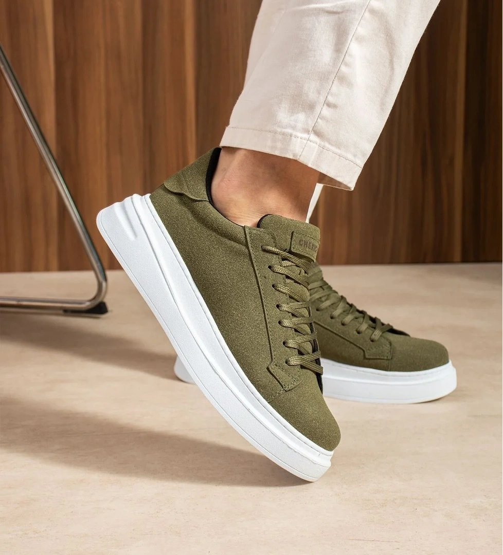 Pabucmarketi Bağcıklı Erkek Sneaker Haki Süet