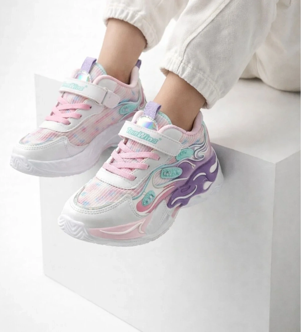 Slipcat Unisex Pastel Renkli Işıltılı Kalın Taban Ortopedik Günlük Spor Ayakkabı Cırtlı Sneaker