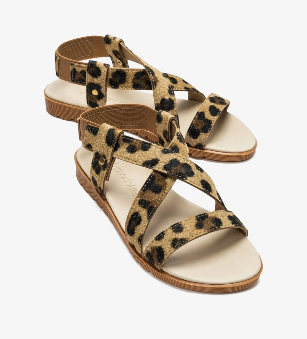 Ccway Lastikli Çapraz Kadın Sandalet LEOPAR