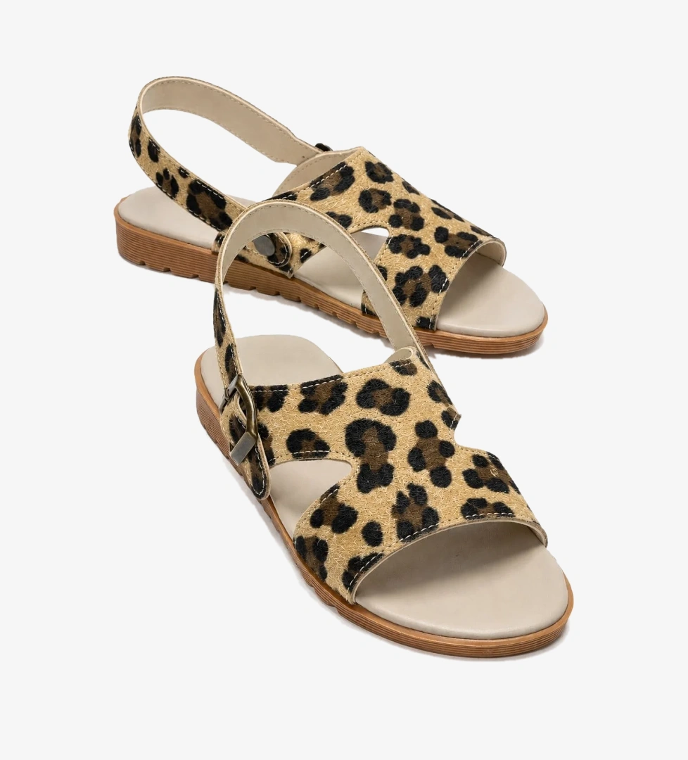 Ccway Tokalı Çapraz Kadın Sandalet LEOPAR