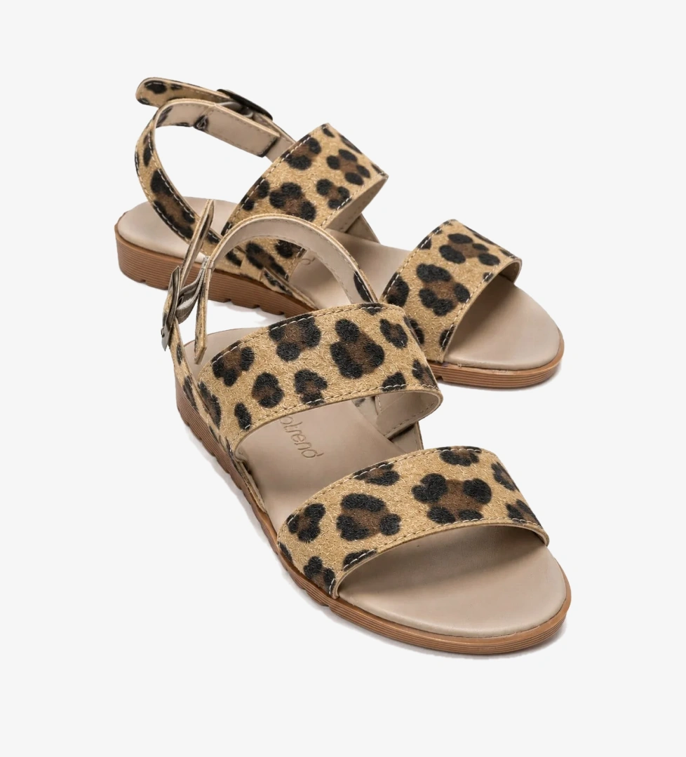 Ccway Tokalı Çift Biyeli Kadın Sandalet LEOPAR