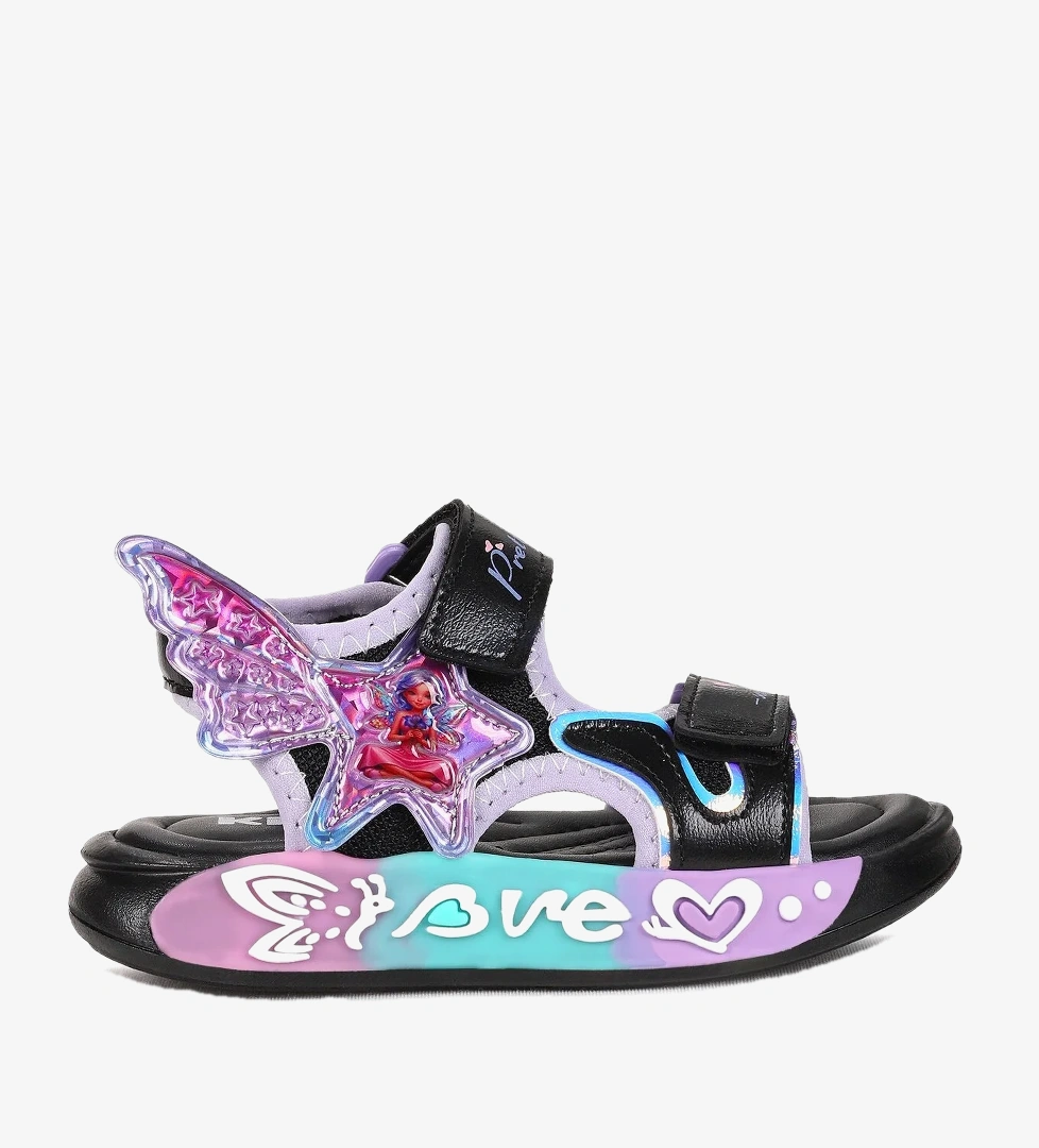 Kiko Kids Lug Cırtlı Kız Çocuk Sandalet Siyah - Lila