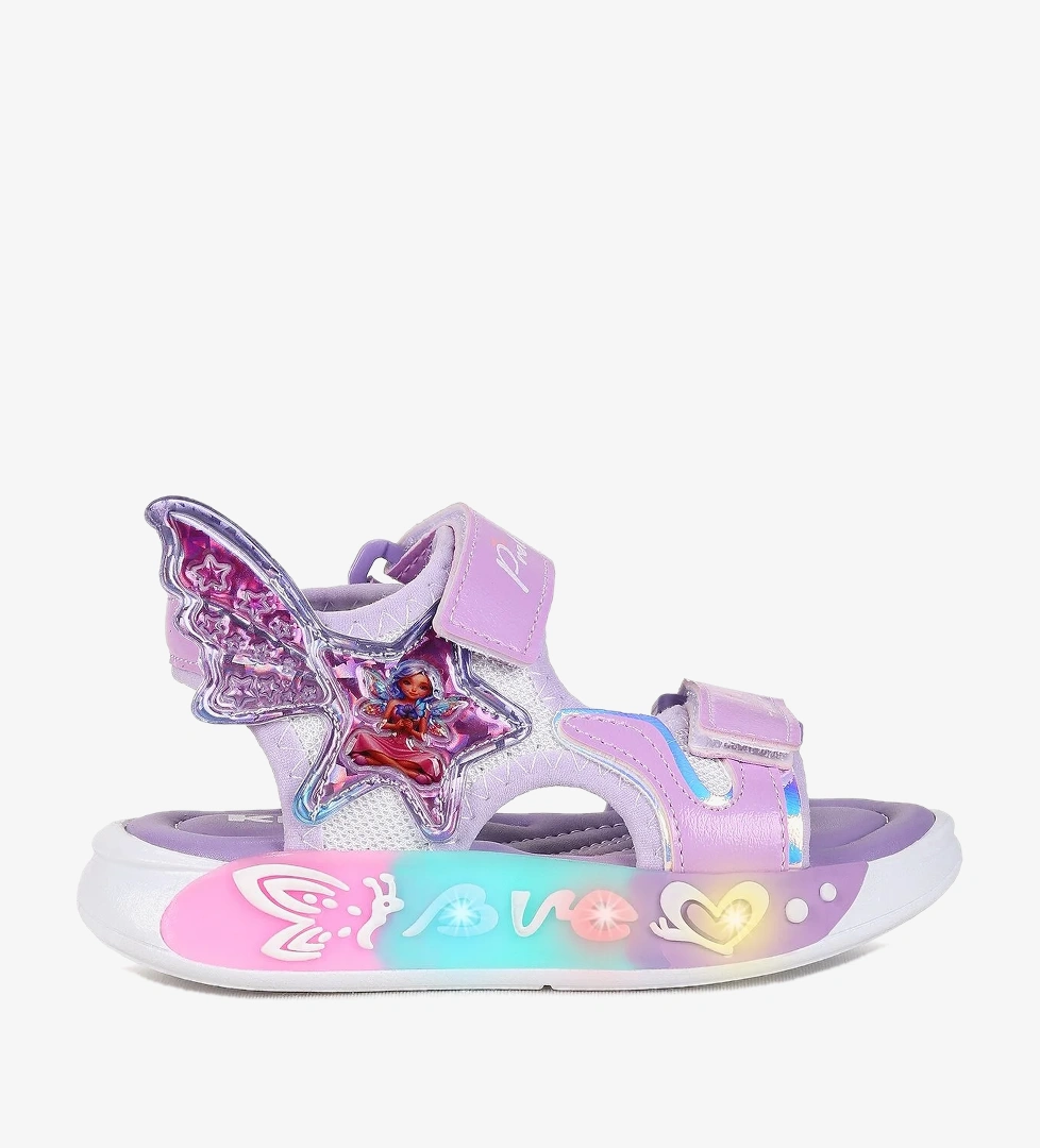 Kiko Kids Lug Cırtlı Işıklı Kız Çocuk Sandalet Beyaz - Lila