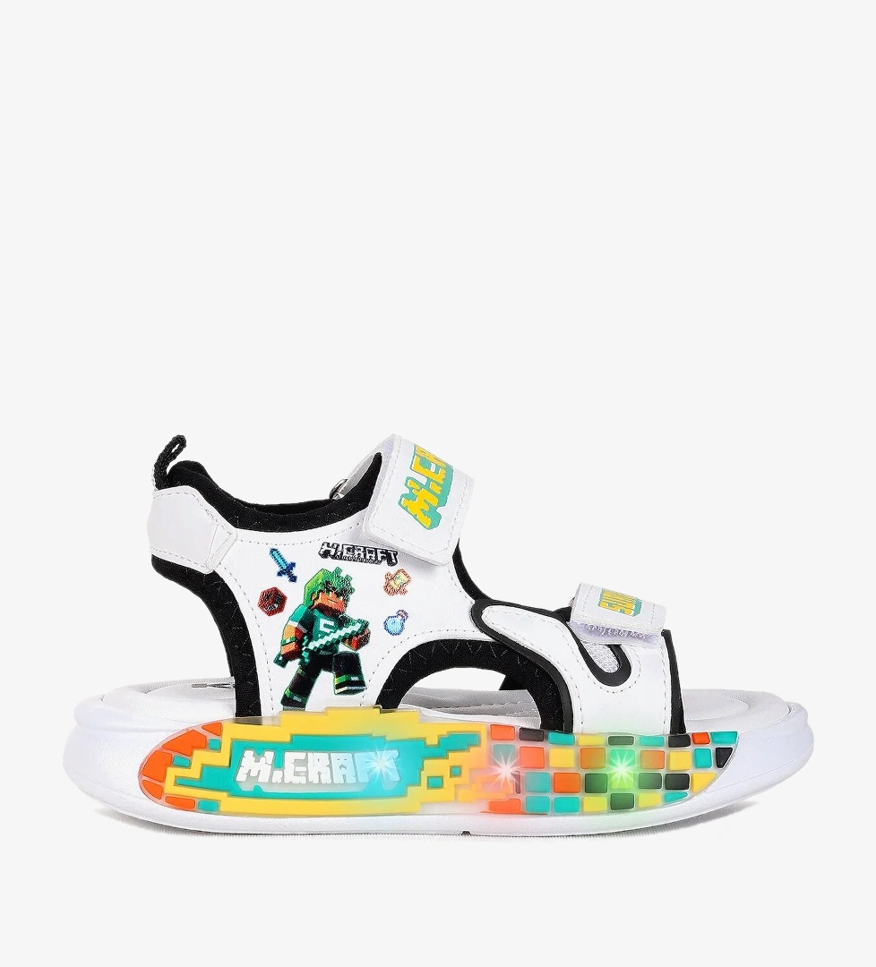 Kiko Kids Lug Cırtlı Işıklı Erkek Çocuk Sandalet Beyaz
