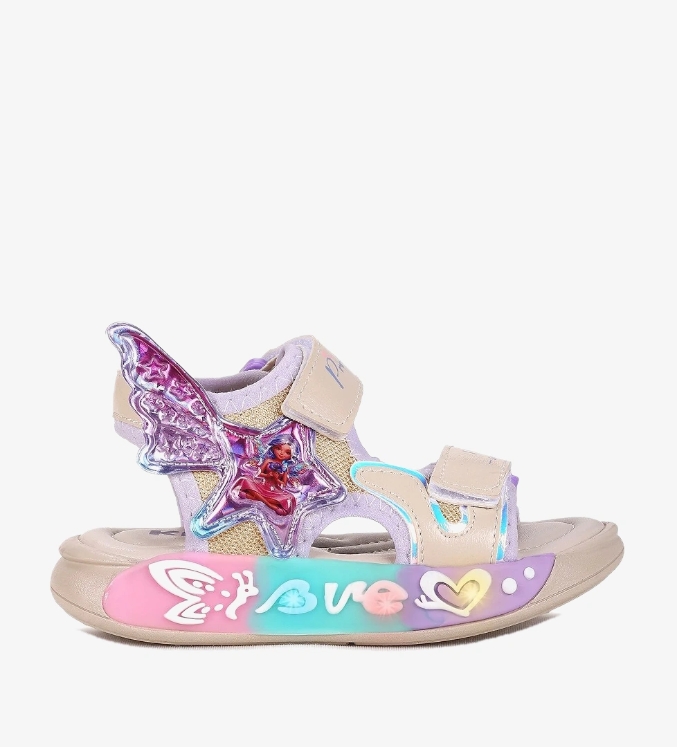 Kiko Kids Lug Cırtlı Işıklı Kız Çocuk Sandalet Bej