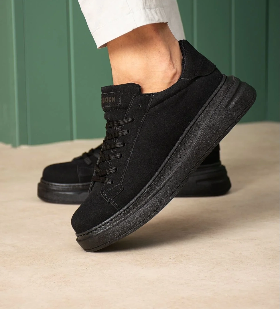 Pabucmarketi Bağcıklı Erkek Sneaker Siyah Süet (Siyah Taban)