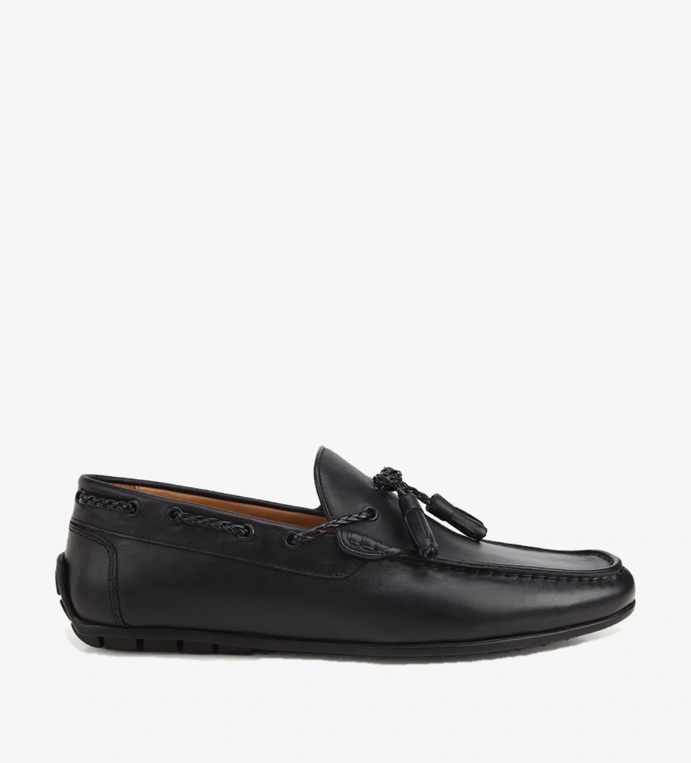 Hotiç Erkek Deri Siyah Püskül Dikiş Detaylı Klasik Loafer