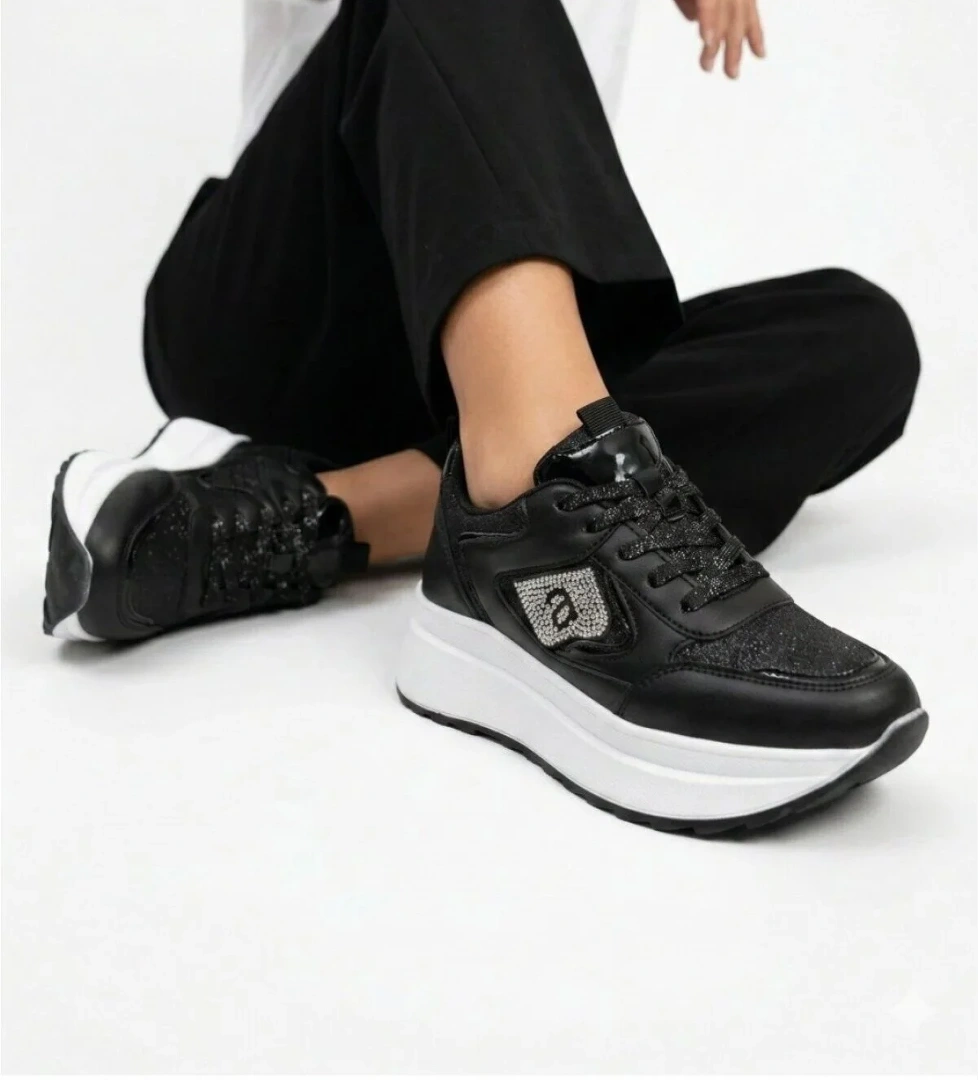 Slipcat Taşlı Işıltılı Trend 5 Cm Platform Kadın Sneaker Kalın taban Spor Ayakkabı
