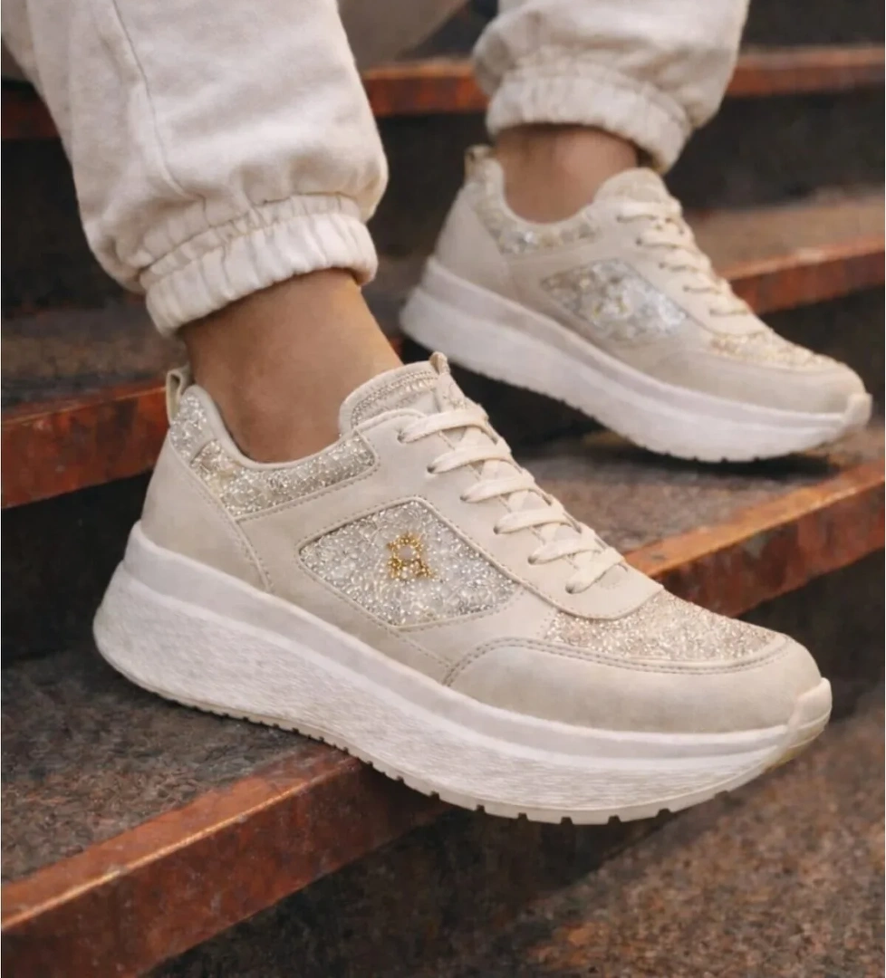 Slipcat Taşlı Işıltılı Trend 5 Cm Platform Kadın Sneaker Kalın taban Spor Ayakkabı