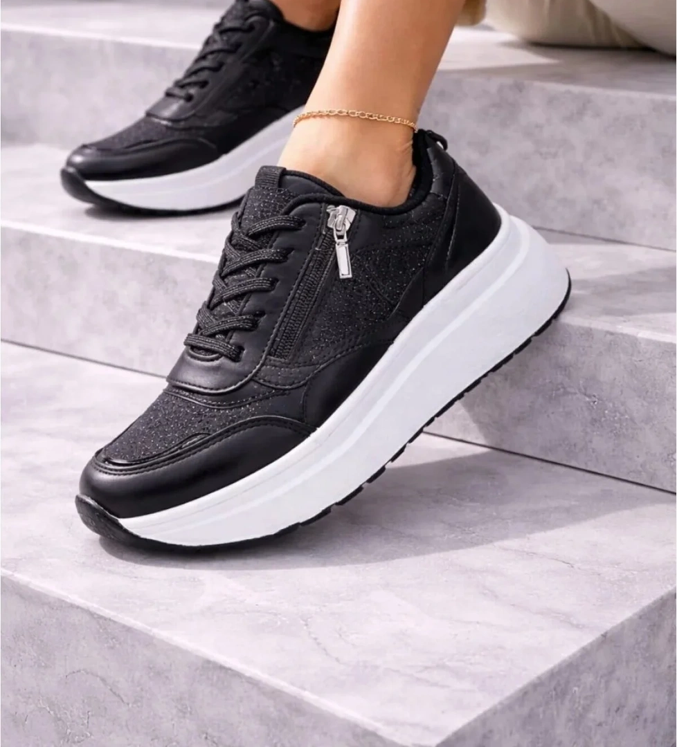 Slipcat Yan Fermuarlı Işıltılı Trend 5 Cm Platform Kadın Sneaker Spor Ayakkabı