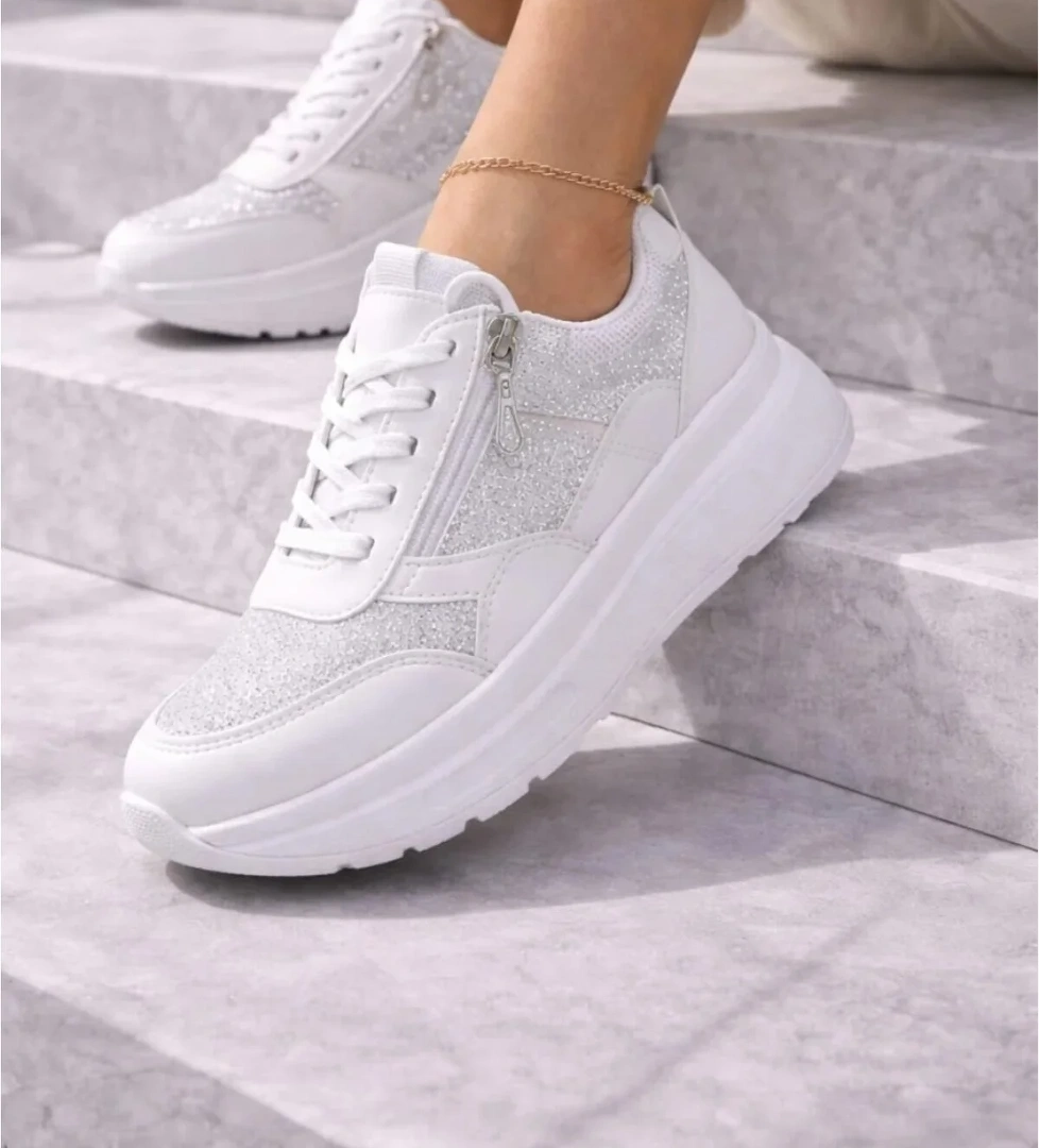Slipcat Yan Fermuarlı Işıltılı Trend 5 Cm Platform Kadın Sneaker Spor Ayakkabı
