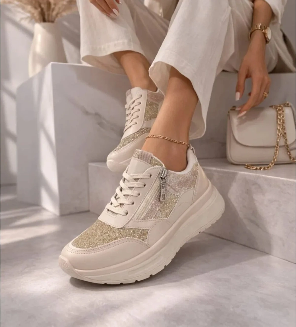 Slipcat Yan Fermuarlı Işıltılı Trend 5 Cm Platform Kadın Sneaker Spor Ayakkabı
