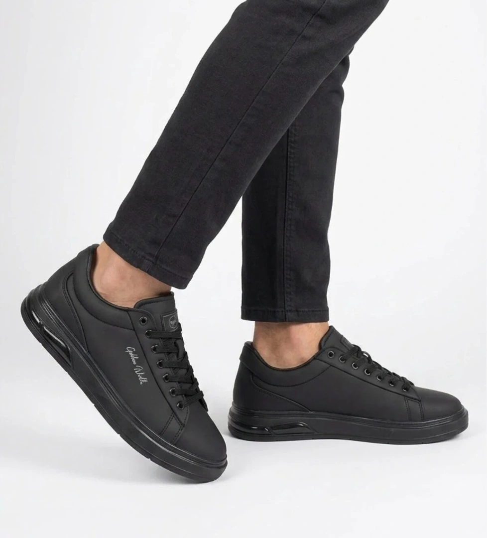 Walkway Erkek Siyah Bağcıklı Kalın Taban Erkek Casual Ayakkabı Sneaker 8078 Dashor M