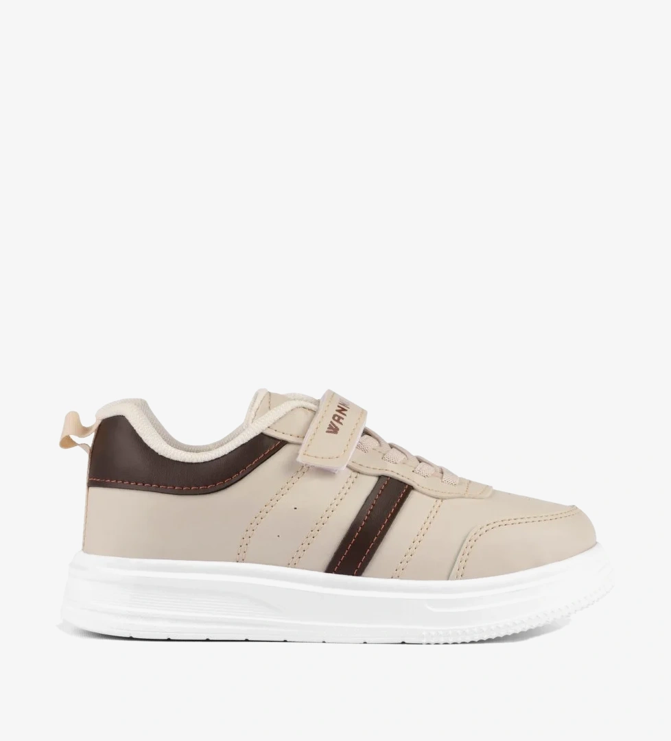 Tonny Black Çocuk Unisex Bej Kahve Rahat Kalıp Yanı Cizgili Cırtlı Sneaker