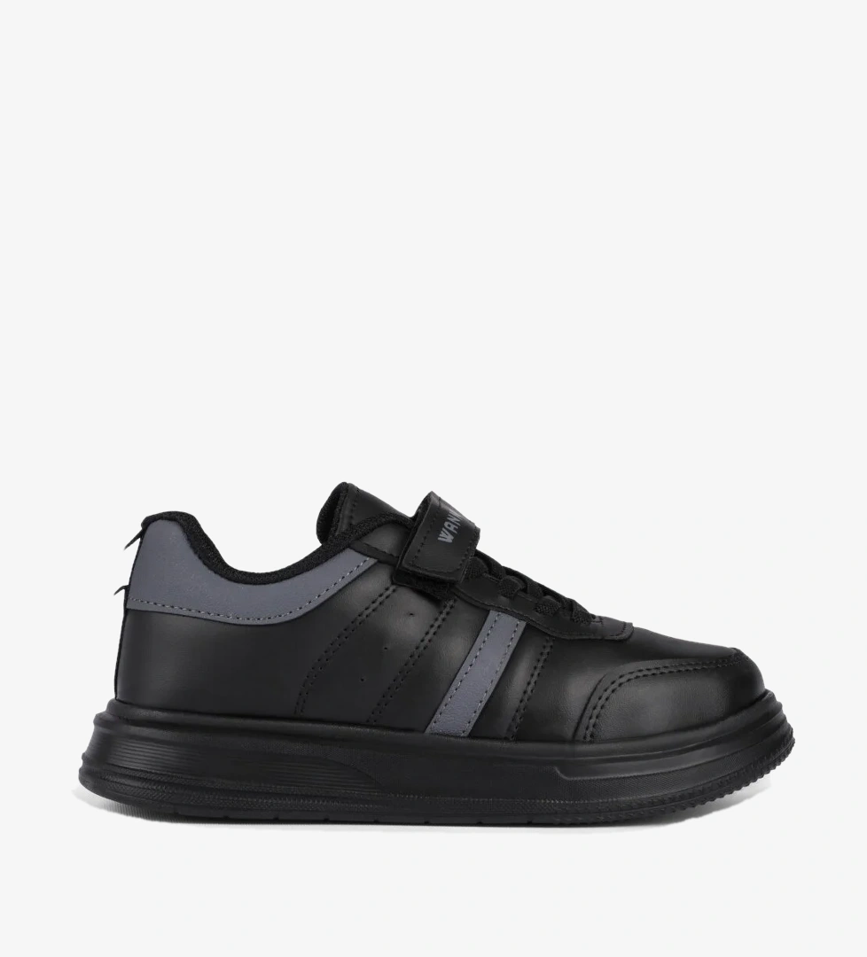 Tonny Black Çocuk Unisex Siyah Füme Rahat Kalıp Yanı Cizgili Cırtlı Sneaker