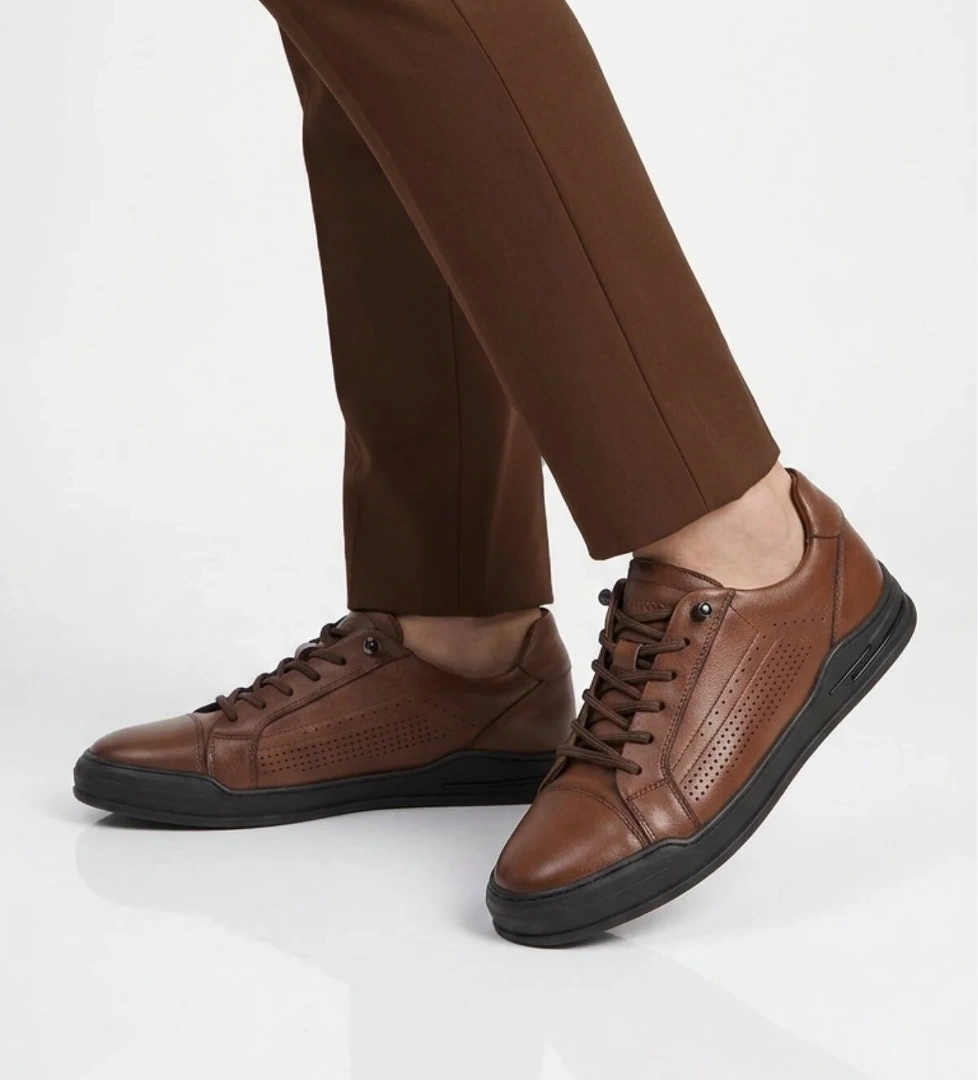 Voyager Ceviz Hakiki Deri Erkek Sneaker Delikli Nefes Alabilen Casual Memory Taban M682 M