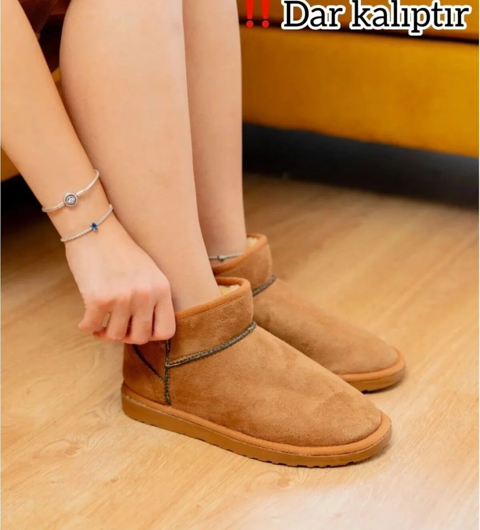 Slipcat Classıc Ultra Mini Platform Chestnut Mini Taba Süet Içi Kürklü İnce Taban Kadın Bot
