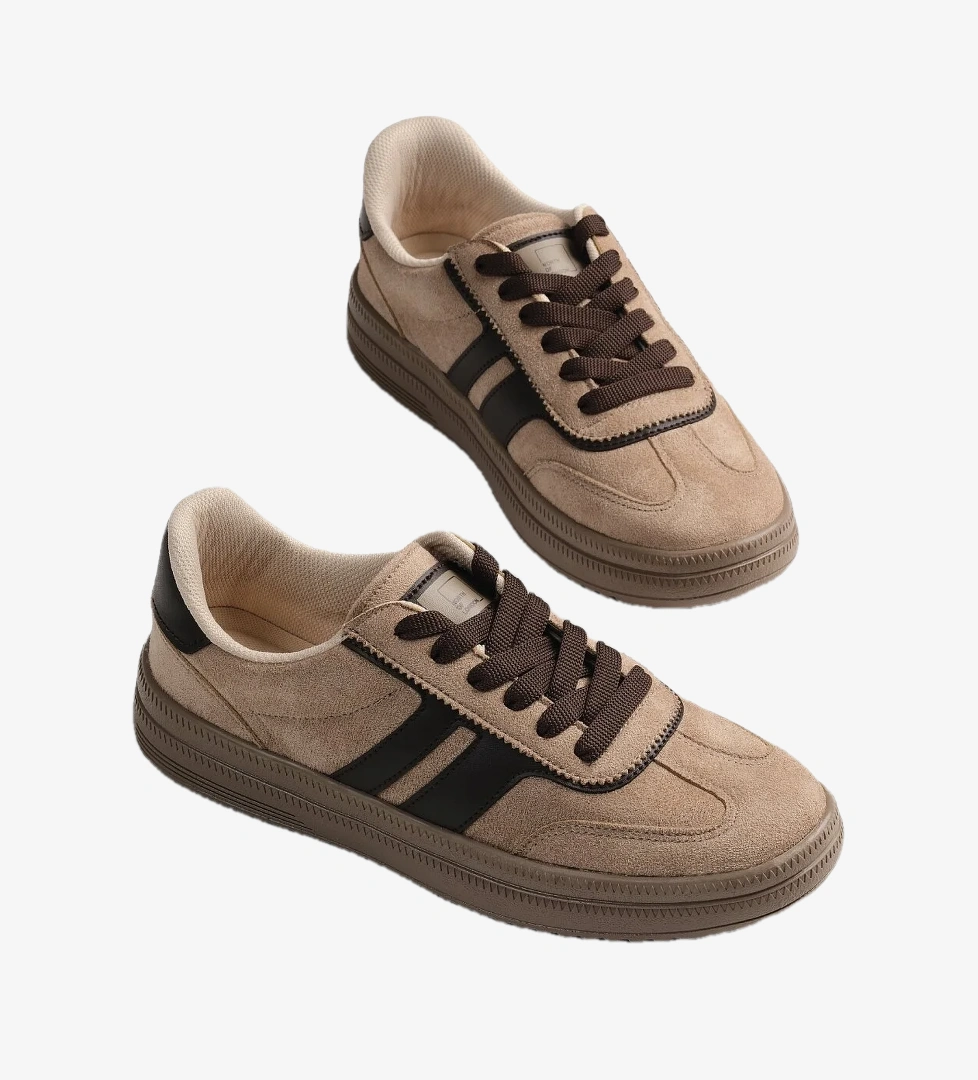 Tonny Black Kadın Bej Kahve Rahat Kalıp Kaymaz Taban Sneaker