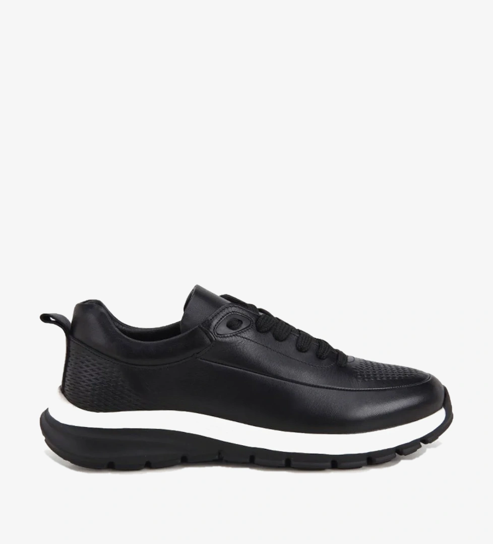 Yaya By Hotiç Erkek Siyah Deri Kontrast Tabanlı Bağcıklı Sneaker