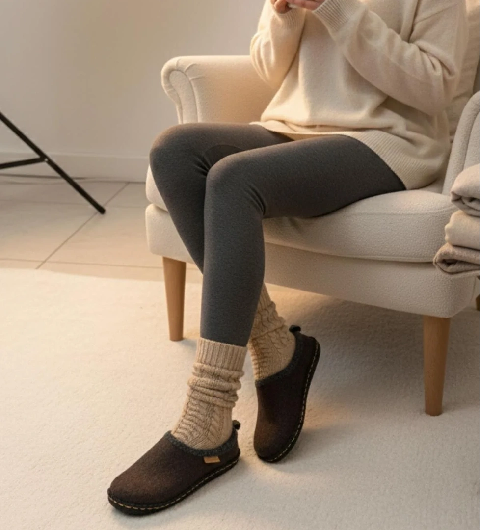 GEZER Unisex Kışlık Keçe Sessiz Rahat Taban Ev Halı Misafir Terliği